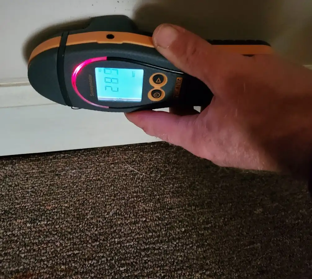 Moisture detection at baseboard during Storm Damage Restoration in Elkridge